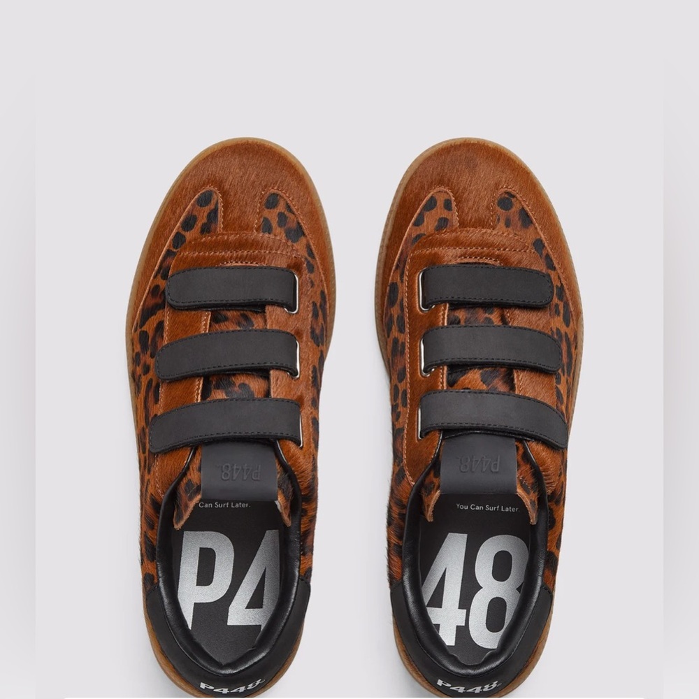 NIBox P448 Capri 2 Leo Dark Leopard Calf Hair Velcro Sneakers Size 38 - Picture 3 of 13